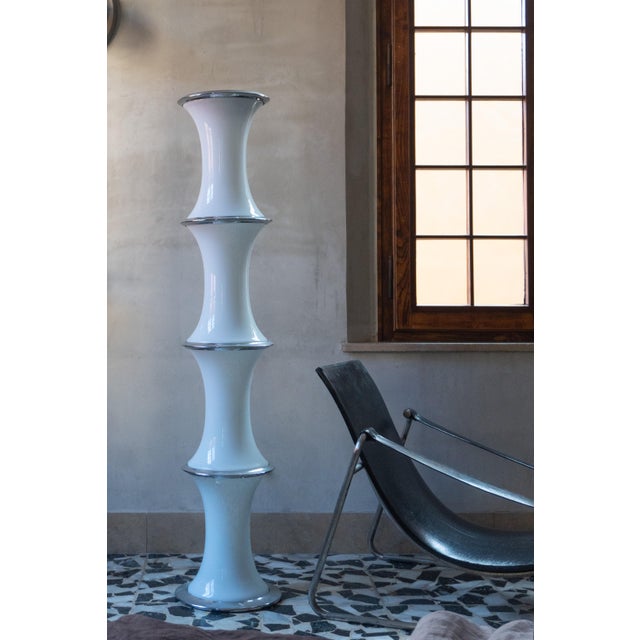 1970s Bamboo Model Floor Lamp in Opaline Glass and Steel by Enrico Tronconi, 1970s For Sale - Image 5 of 12