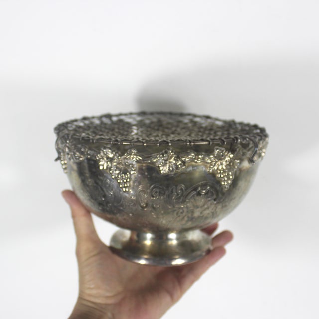 Silver Embossed Silver Plate Pedestal Rose Bowl Double Wire Frog Vintage Two Piece Pansy Holder Vase for Flower Arranging, Bouquet, Ikebana, Patina For Sale - Image 8 of 12