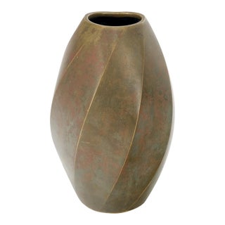 Brass Art Nouveau Style Twisted Cylinder Mid-Century Modern Vase For Sale