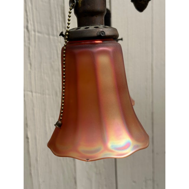 Metal Vintage Brass Flush Mount Fixture With Three Nuart Shades For Sale - Image 7 of 7