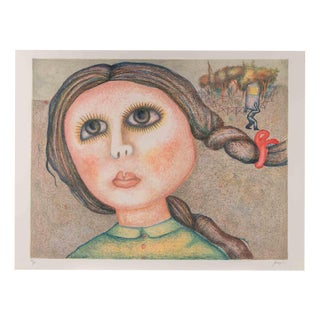 Enrico Benaglia, Portrait of a Girl, 1980s, Lithograph For Sale