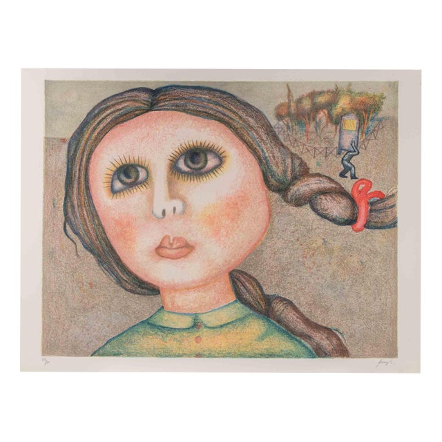 Enrico Benaglia, Portrait of a Girl, 1980s, Lithograph For Sale