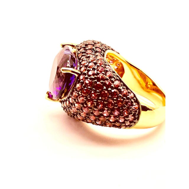 Bochic "Orient" Vintage Pink Sapphire & Amethyst Ring Set Inn 18K Gold & Silver For Sale - Image 12 of 18