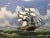 European school. This captivating painting, signed on the bottom, depicts a majestic ship sailing across a calm, greenish...