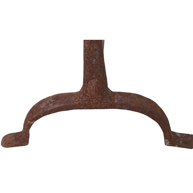 Virginia Metalcrafters Pr. Brass Filigree Medallion Wrought Iron Base Andirons Att. To Virginia Metal Crafters For Sale - Image 4 of 9