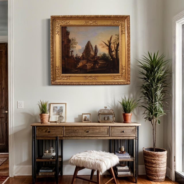 Capriccio with Classical Ruins and Figures, 1730, Oil on Canvas For Sale - Image 3 of 15