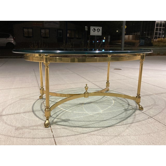 Maison Jansen Jansen Style Brass & Glass Coffee Table With Hoof Feet For Sale - Image 4 of 13