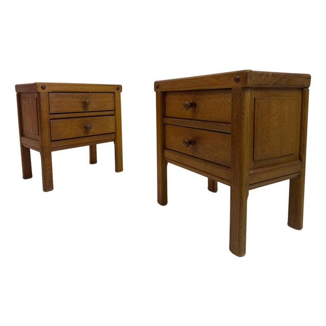 Brutalist Oak Bedside Tables, 1960s, Set of 2 For Sale