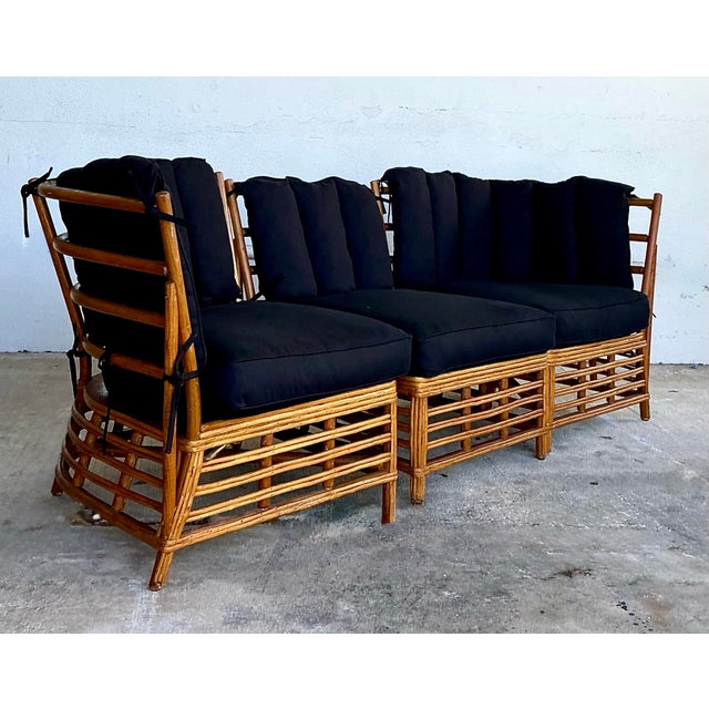 Vintage Coastal Stick Rattan 3 Seat Sofa For Sale In West Palm - Image 6 of 12