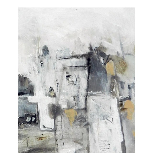 Contemporary Large Abstract Grey Black Urban Cityscape Painting Titled ‘New York, Encroachment’ by Michele Zuzalek For Sale - Image 3 of 4