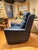 Transitional Hancock & Moore Navy Leather Power Recliner For Sale - Image 3 of 5