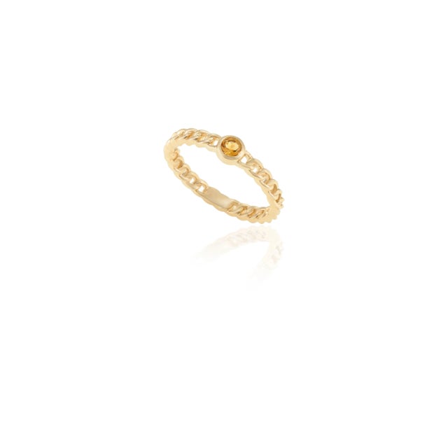 Art Deco 14k Solid Yellow Gold Minimal Round Cut Citrine Chain Ring Size 7 For Sale - Image 3 of 6