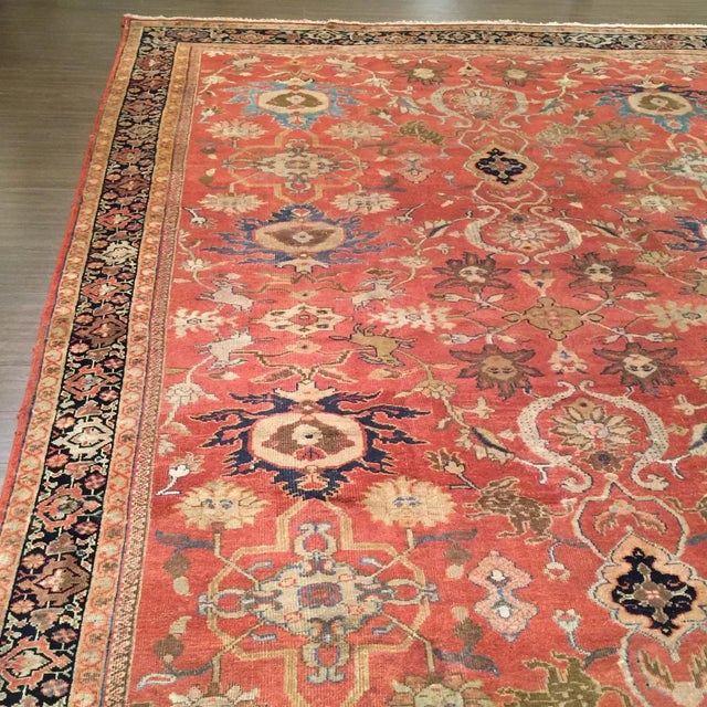 Textile Antique 19th Century Orange Area Rug 8ft 5in X 11ft 10in For Sale - Image 7 of 8