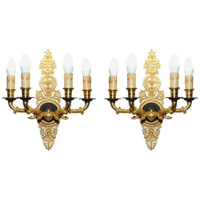 Italian 24ct Gold Plated Four Candle Sconces in Bronze, Set of 2 For Sale - Image 16 of 16