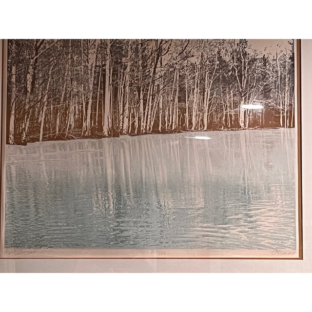 Gray Paula Crane Signed Lithograph Reflections I Forest Lake Vintage Framed Fine Art For Sale - Image 8 of 9