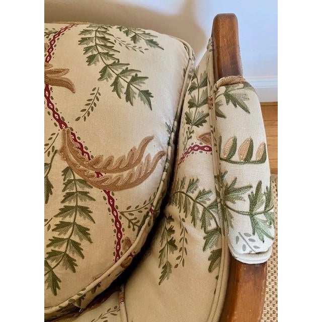 Curved Antique Settee, Upholstered in Jane Shelton’s Embroidered Botanical Acanthus Vine. A French Provincial masterpiece...