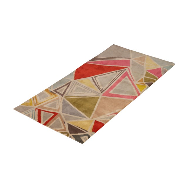 Mid-Century Modern Rug & Kilim’s Mid-Century Modern Geometric Gray Red Wool Custom Runner For Sale - Image 3 of 7