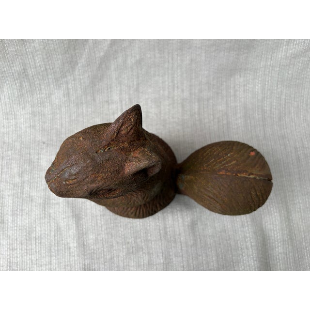 Vintage Rusty Cast Iron Squirrel Eating an Acorn Statue For Sale - Image 10 of 12
