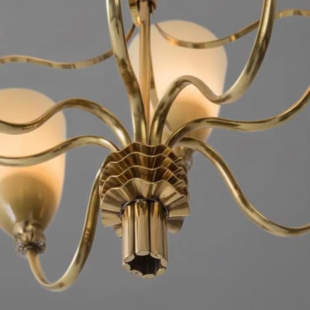 Metal Solid Brass Chandelier – 8 Light Scandinavian Modern Sputnik Fixture For Sale - Image 7 of 9