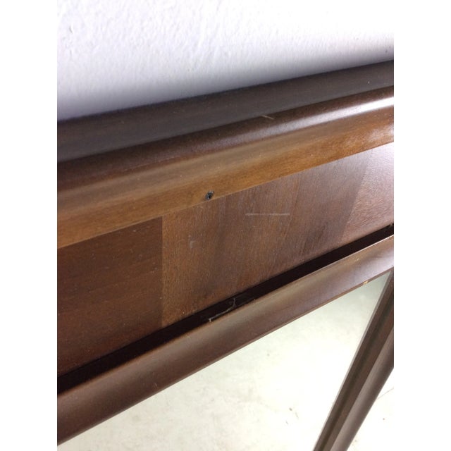 Mid Century Modern Wall Mirror With Beveled Frame & Walnut Inlay For Sale - Image 9 of 12