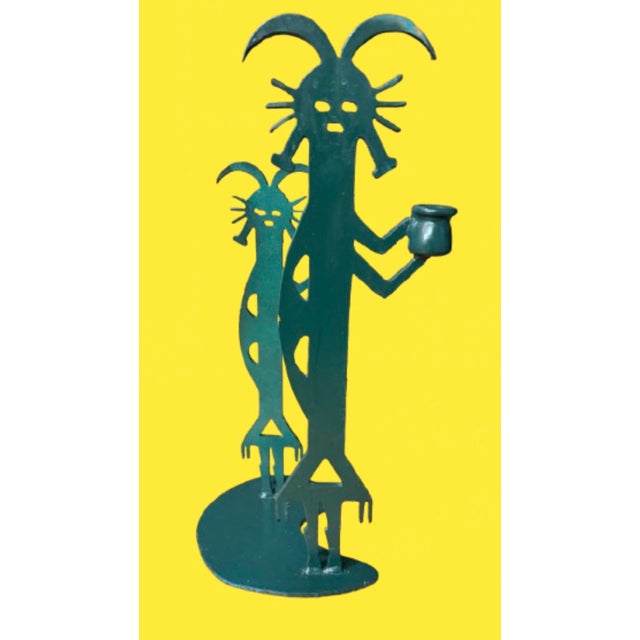 Hollywood Regency Vintage Southwest Large Figural Metal Art Candle Holders For Sale - Image 4 of 6