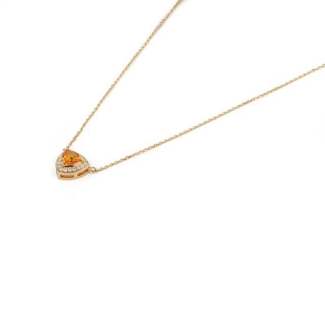 VR Jewels 14k Yellow Gold Trillion-Cut Citrine & Diamond Halo Pendant Necklace by VRJewels For Sale - Image 4 of 17