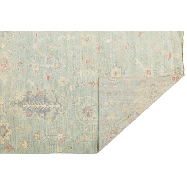 8x10 Modern Sage Green Oushak Style Hand-Knotted Wool Area Rug - Pastel Floral For Sale - Image 4 of 11
