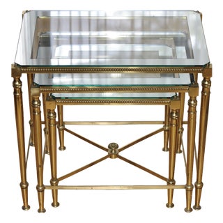 Nesting Tables in Brass and Glass in the style of Maison Baguès, 1960s, Set of 3 For Sale