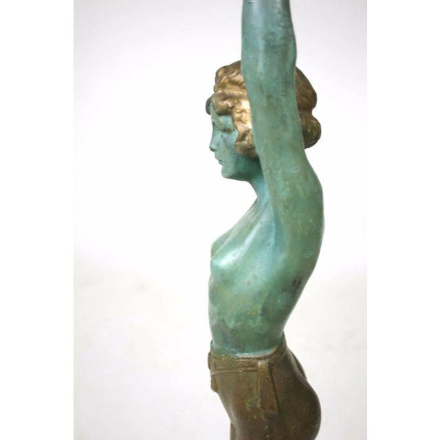 Metal 1930s Polychromed Metal Art Deco Lady Statue by Everlite N.Y. For Sale - Image 7 of 9