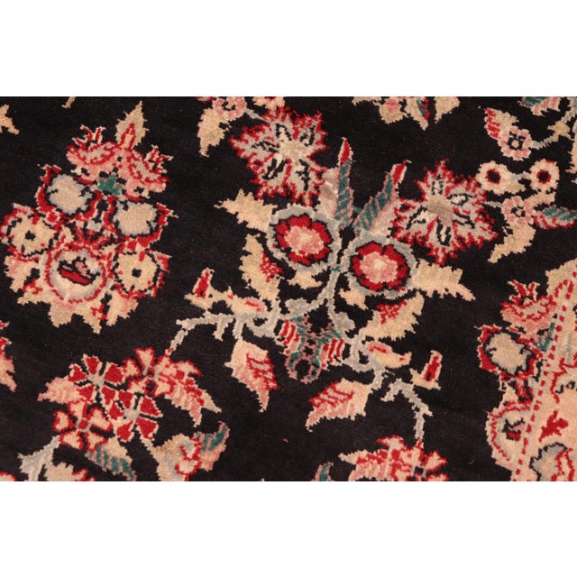 Floral 1990's Pak-Persian Black/Ivory Wool Rug - 6'0'' X 8'11'' For Sale - Image 4 of 9