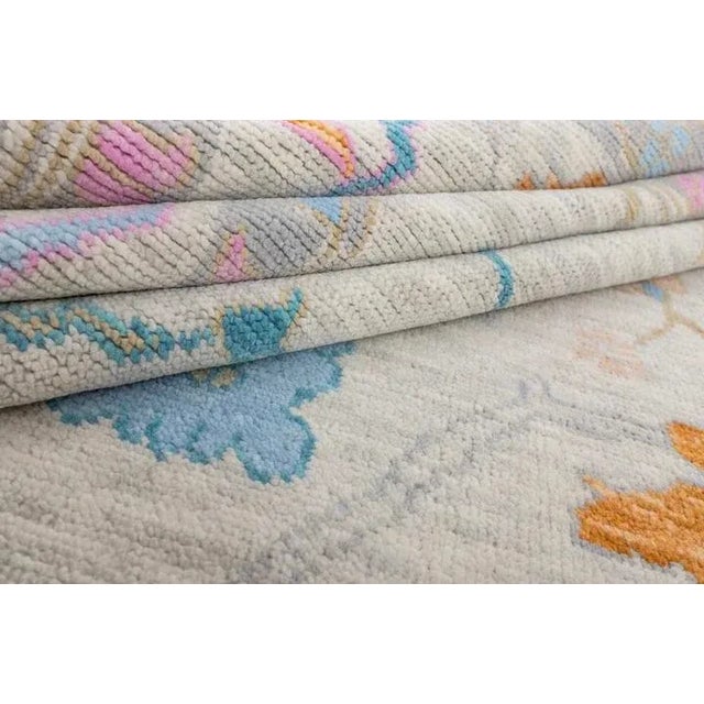 Modern Handknotted Oushak Rug in Cream with Electric Pink, Orange & Blue, 9' x 12' For Sale - Image 4 of 6
