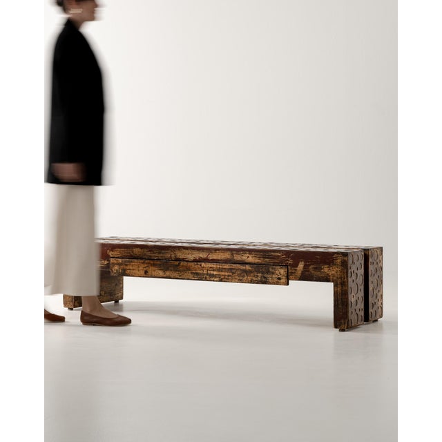 Asian Chinoiserie Coffee Table with Two Drawers, Antique, India, 20th Century For Sale - Image 3 of 16