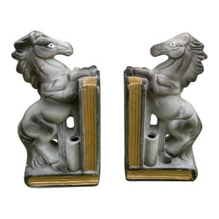 Pair of 1970s Ceramic Horse Bookends - a Pair For Sale