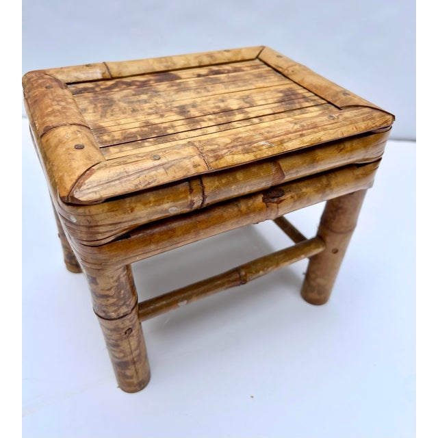 Burnt Tortoise Rattan Bamboo Plant Stand For Sale - Image 4 of 7