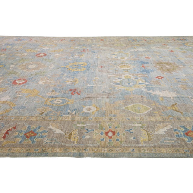 Mid 20th Century Mid 20th Century Modern Persian Sultanabad Blue Handmade Floral Wool Rug For Sale - Image 5 of 11