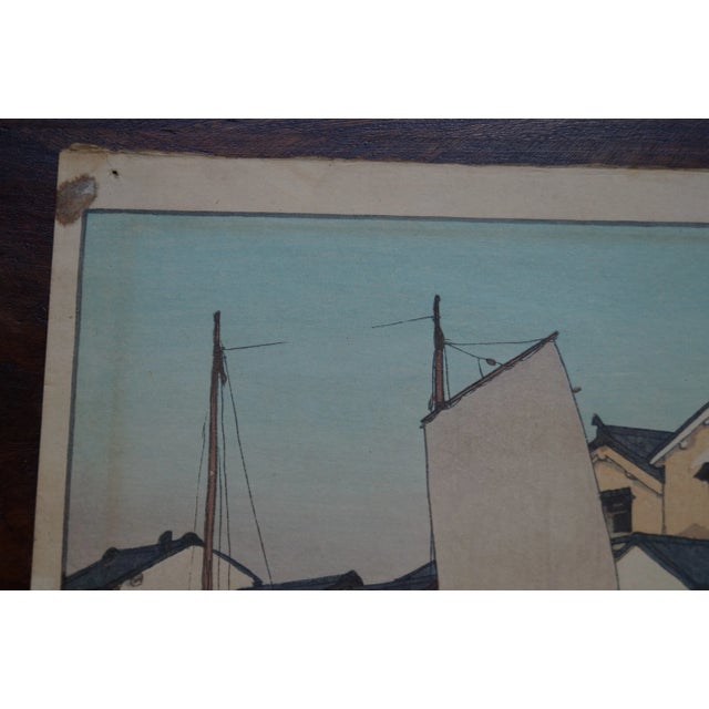 Japanese 1950s Hiroshi Yoshida Kura in Tomonoura Woodblock Print For Sale - Image 3 of 10