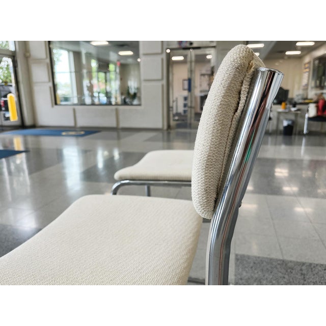 White Bauhaus Style Tubular Chromed Steel Barstools - A Pair For Sale - Image 8 of 15