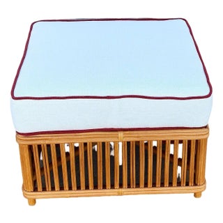 Art Deco Style "Presidents" Stick Reed Rattan Nantucket Ottoman Footstool For Sale