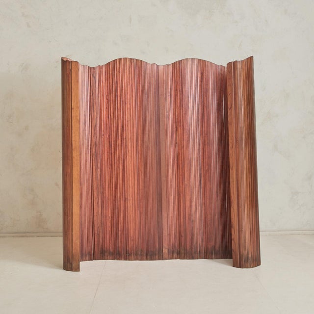 Modern French Tambour Pine Room Divider Attributed to Jomain Baumann, 1940s For Sale - Image 3 of 11
