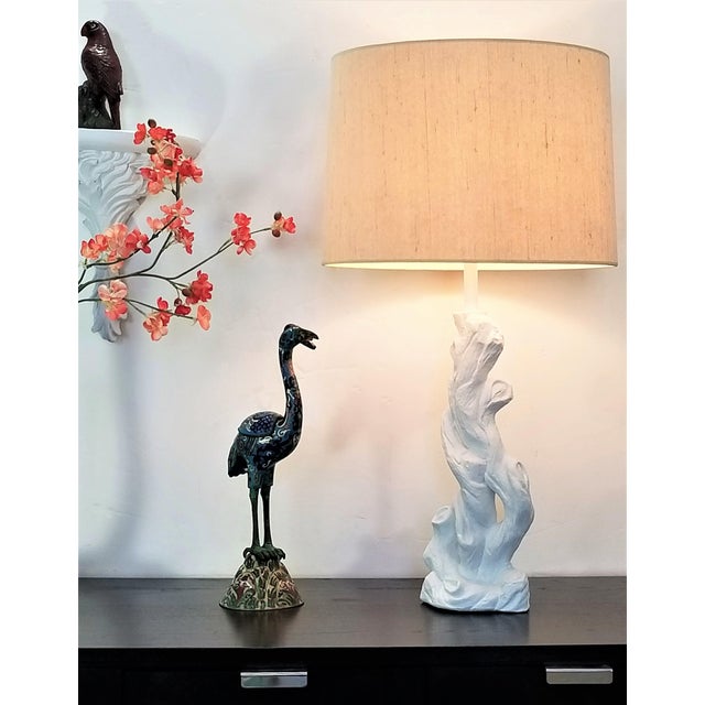 Serge Roche Faux Bois Solid White Plaster Tree Table Lamps -A Pair - Authentic 1950s - Serge Roche Style - Palm Beach Boho Chic For Sale - Image 4 of 12