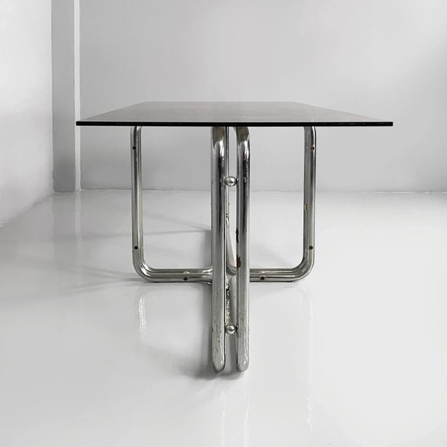 Italian Modern Dining Table in Smoked Glass and Steel, 1970s For Sale - Image 3 of 18