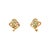 A pair of 1960s 18k gold earrings featuring round green emeralds and brilliant white diamonds. The emeralds have an...