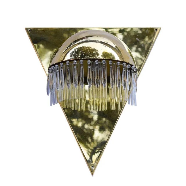 Large Art Deco Style Wall Lamps with Crystals, 1940s, Set of 2 For Sale - Image 3 of 6