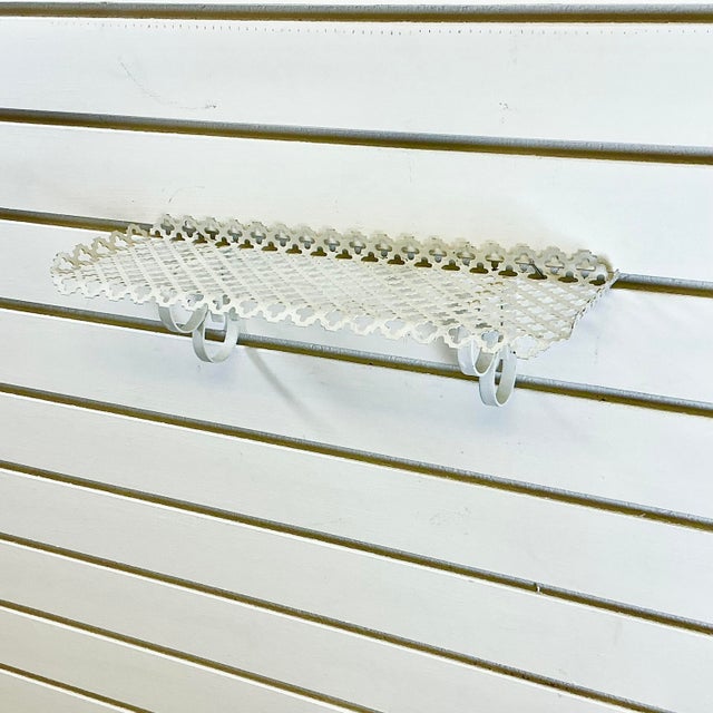 1960s Mid-Century Boho Chic Pierced Metal Wall Mounted Shelf, White For Sale - Image 12 of 15