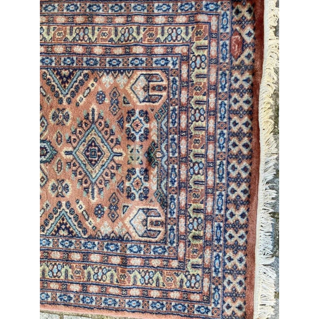 Nice mid-century rug with beautiful geometrical design and nice colors, entirely hand knotted with wool velvet on cotton...
