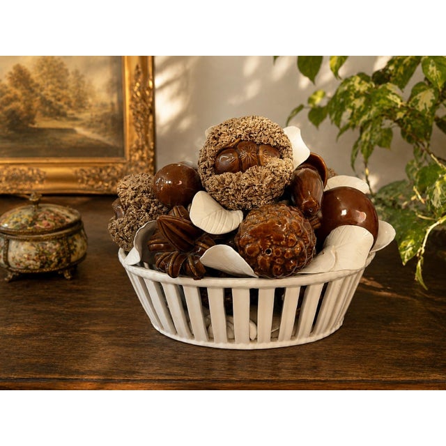 Vintage Italian Ceramic Mushroom & Acorn Basket Centerpiece For Sale - Image 9 of 9