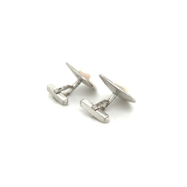 Japanese 1990s Mikimoto Estate Akoya Pearl Cufflinks 7.45 mm Silver, A Pair For Sale - Image 3 of 5