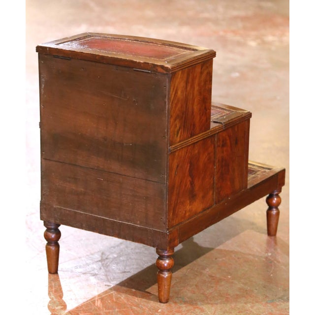 Early 20th Century English Mahogany Library Steps With Tooled Leather and Storage For Sale In Dallas - Image 6 of 7