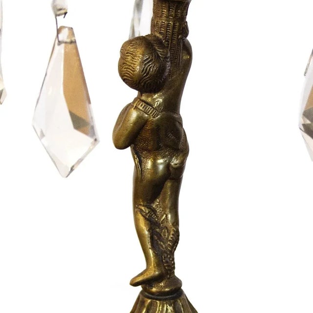 Gold Vintage Bronze Candelabra Lamp with Green Crystals, 1930s For Sale - Image 8 of 9