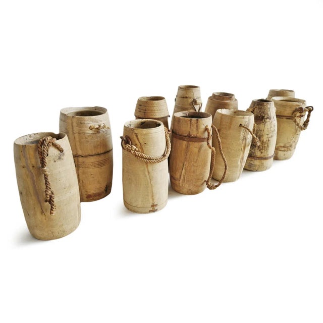 Rustic Vintage India Bleached Wood Milk Pot For Sale - Image 3 of 6